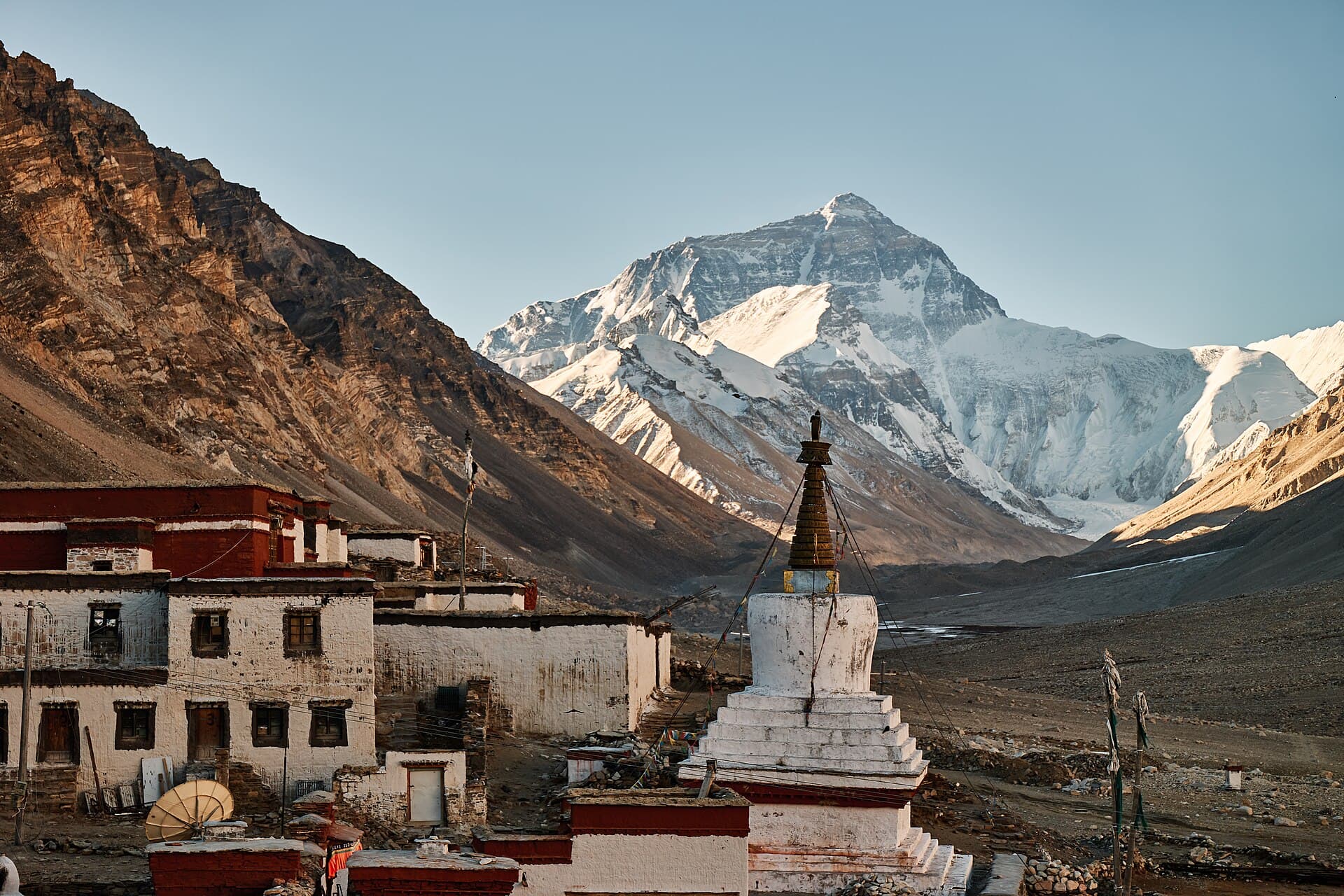The north face of Mount Everest seen from Rongbuk on the Tibetan plateau